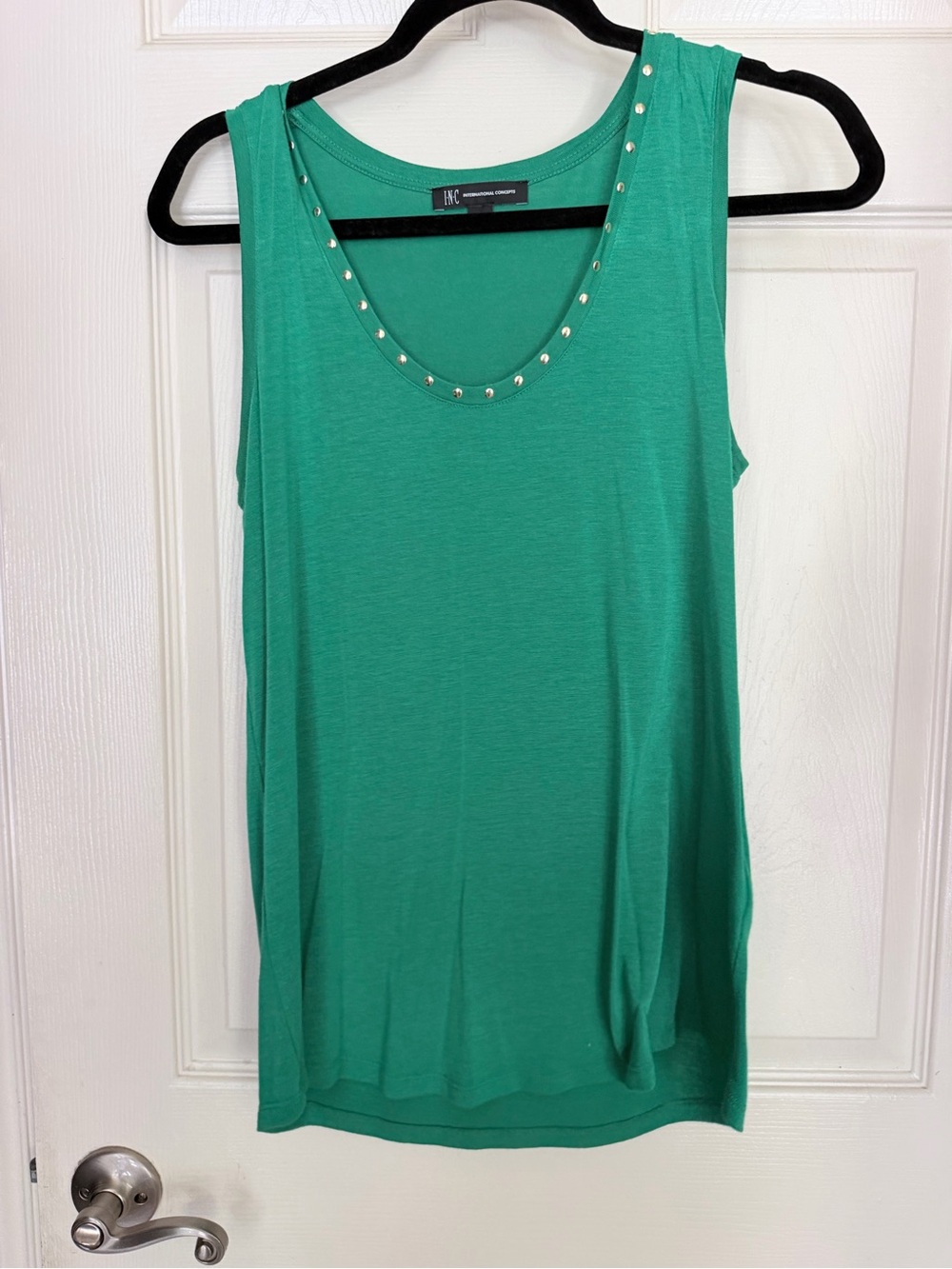INC International Concepts Emerald Scoop Neck Tank with Stud Accents